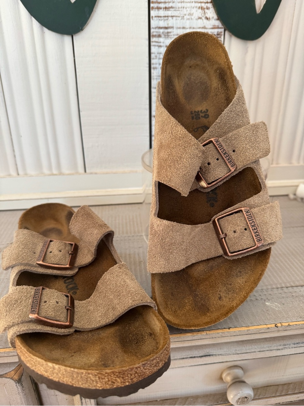 Birkenstock Women's Double-Buckle Suede Sandals in Taupe Brown